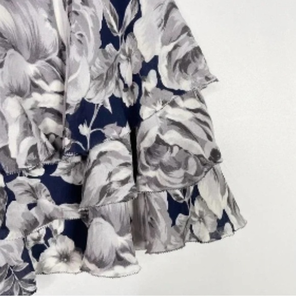 INTERMIX Layered Blue Ruffle Skirt Flower Silk Print - Picture 9 of 10